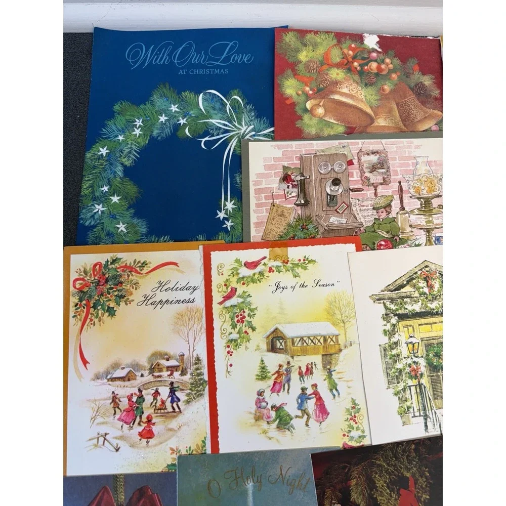 Vintage Christmas Cards Fronts ONLY Traditional Scrapbooking Decoupage Lot 50+
